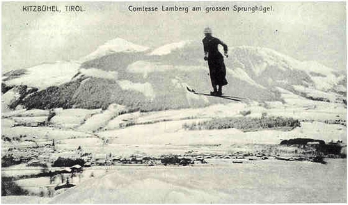 Austrian countess Paula Lamberg jumping in a skirt in 1911. 